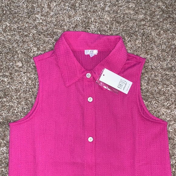 NWT Women’s Kaktus Sleeveless Collated Button-Front Hot Pink Shift Dress Small - Picture 2 of 8